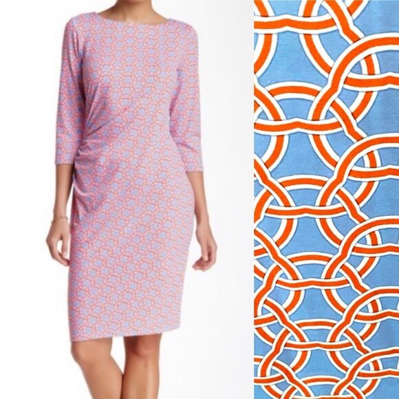 J. McLaughlin Dresses & Skirts - J. McLaughlin Catalina Cloth Sage Ruched Dress Long Sleeve Printed Preppy Office